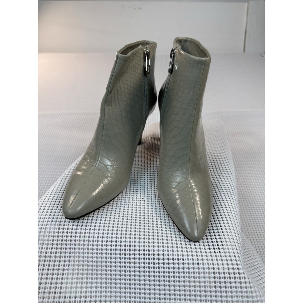 Antonio Melani Stazie Gray Snakeskin Leather Ankle Boots 7.5M Pointed Toe Heels